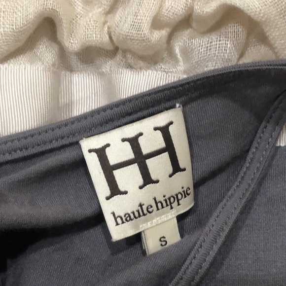 Haute Hippie Dress Size Small Gray Modal Tan Linen Bubble Hem Mini - Picture 6 of 10